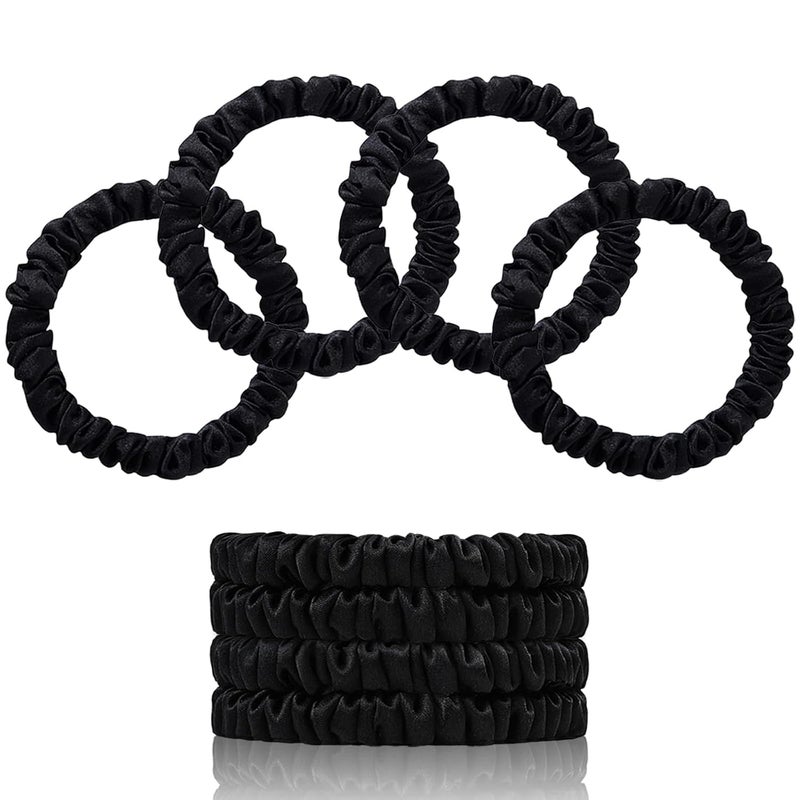 SEMRUE 22 Momme 100% Pure Mulberry Silk Scrunchies (4 PCS) - Small Hair Elastics and Ties for Women, Sleep Hair Care, No Damage, Black - Image 1